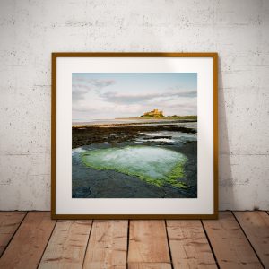 Bamburgh Castle Heart Rock Pool Framed Print